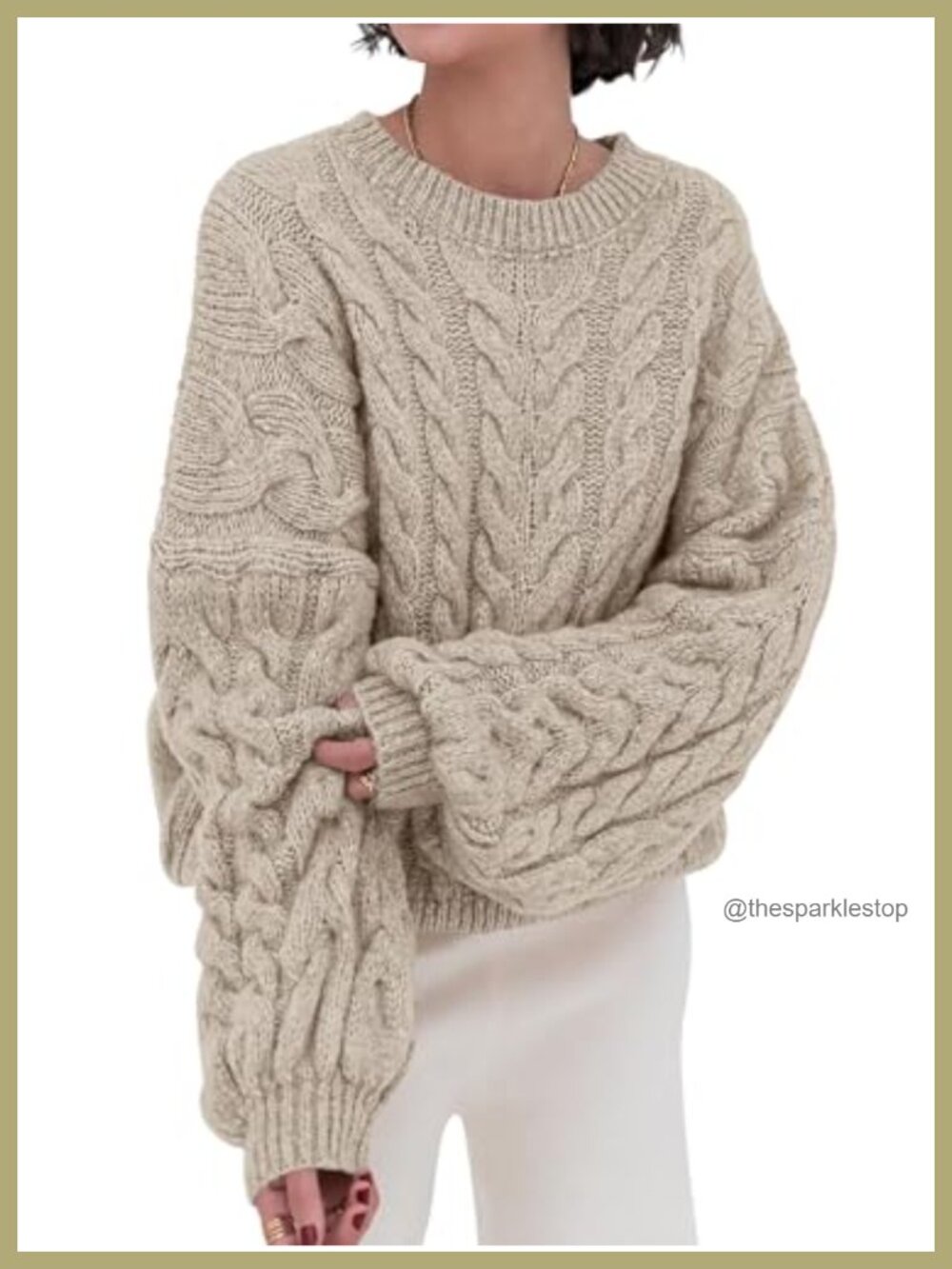 Womens Cable Knit Oversized Crewneck Pullover Sweater Loose Chunky Knit